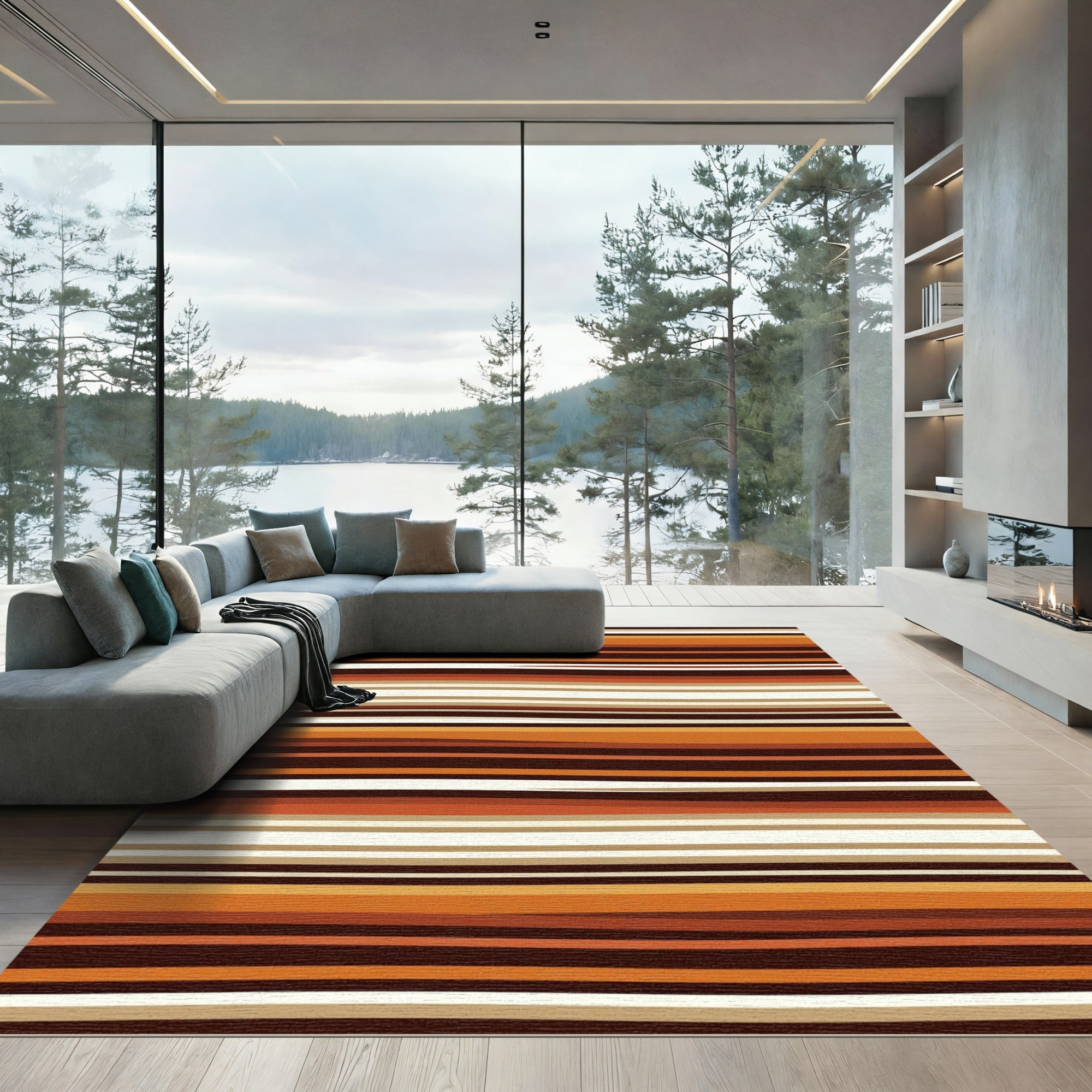 Warm Earthy Tone Abstract Horizontal Stripes Rug