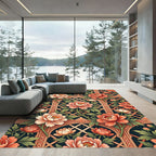 Coral Peach Peony Garden Lattice Rug