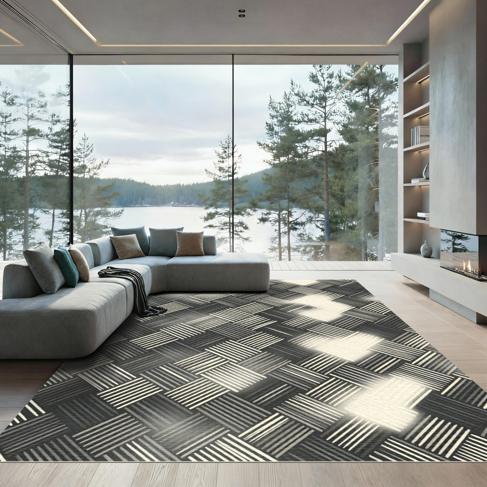 Monochrome Woven Texture Herringbone Rug