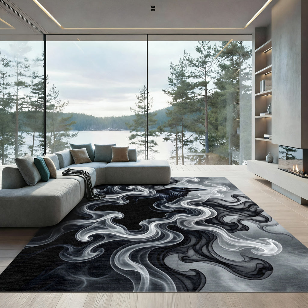 Mystic Raven Swirl Smoke Art Print Rug