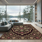 Elegant Burgundy Floral Symmetry Area Rug