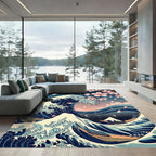 Japanese Great Wave and Cherry Blossom Rug