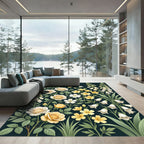 Elegant Yellow Floral Botanical Garden Rug