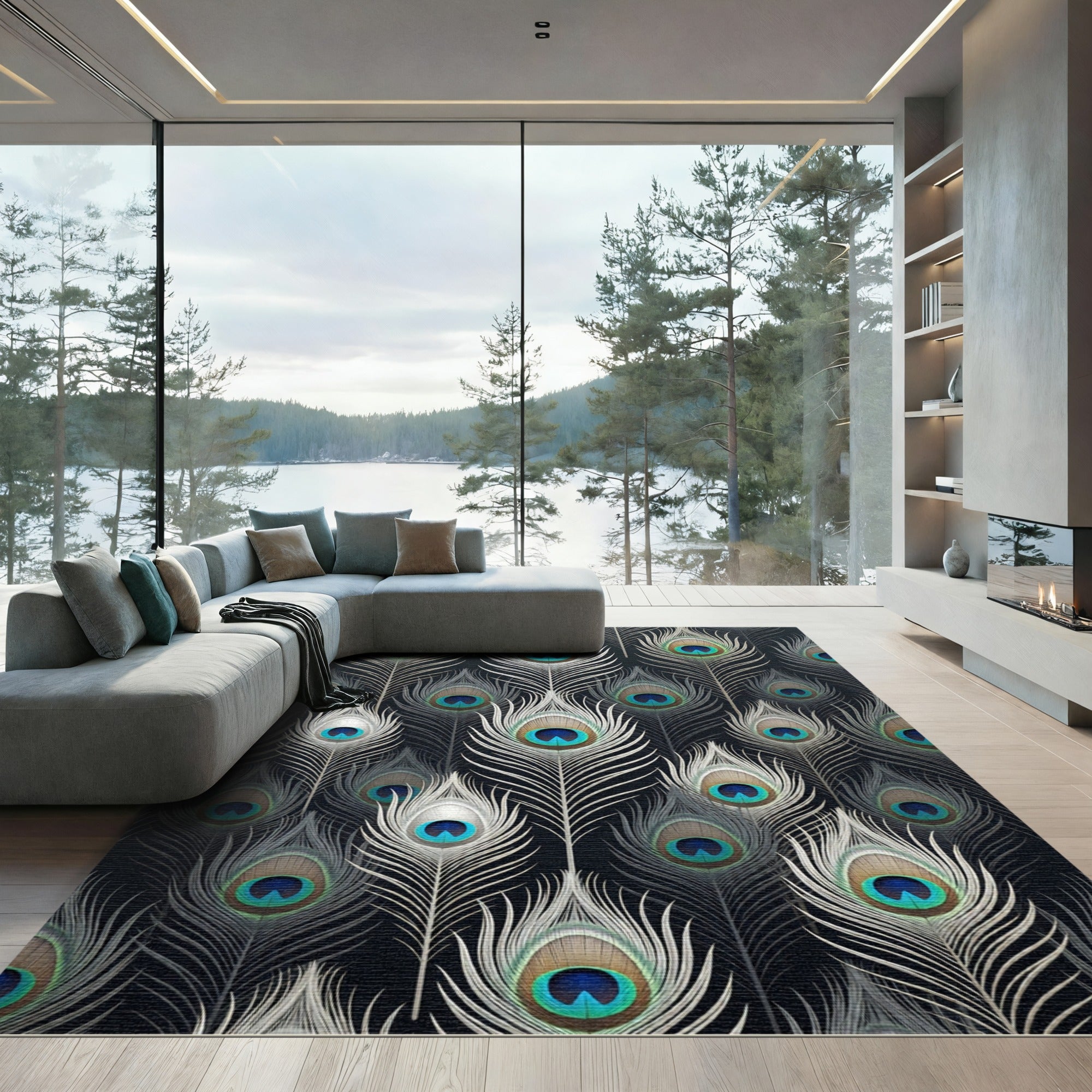 Elegant Peacock Feather Teal Eye Rug