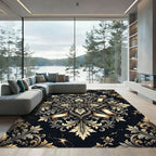 Ornate Gold and Silver Damask Medallion Rug