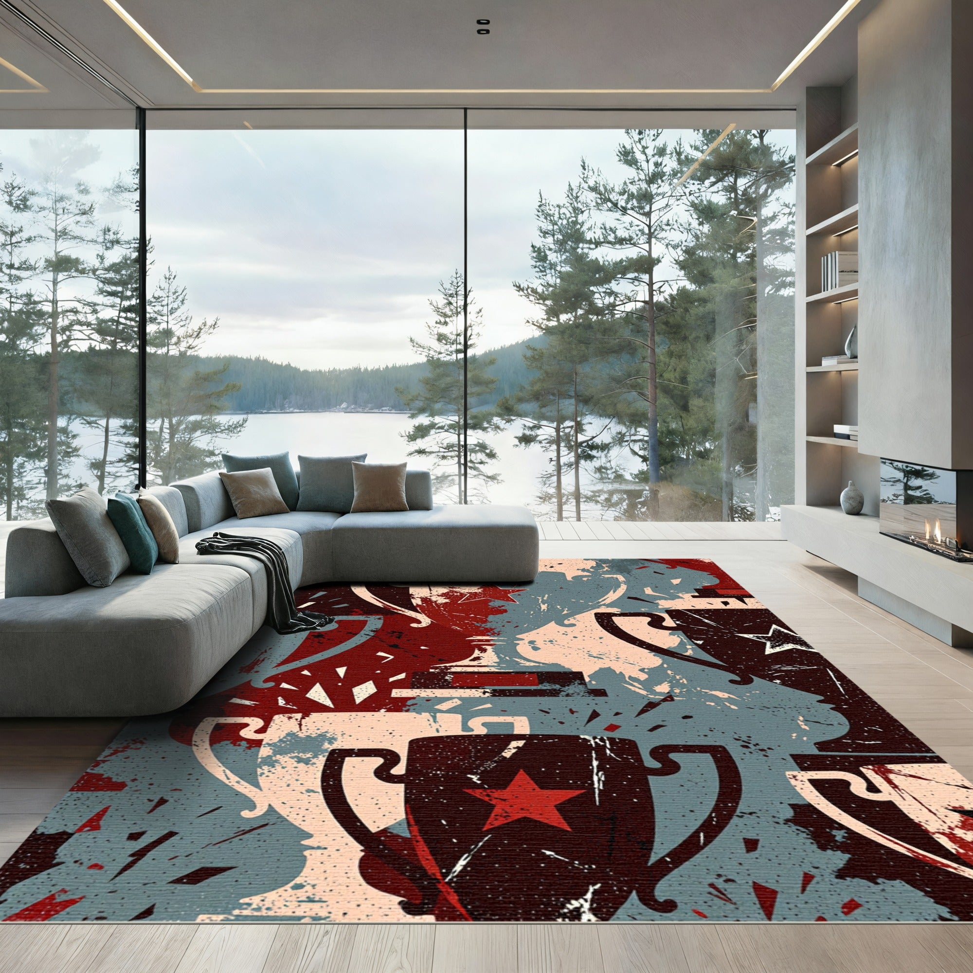 Trophy Starburst Splatter Red Blue Rug