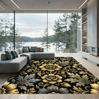 Golden Floral Damask Noir Accents Rug