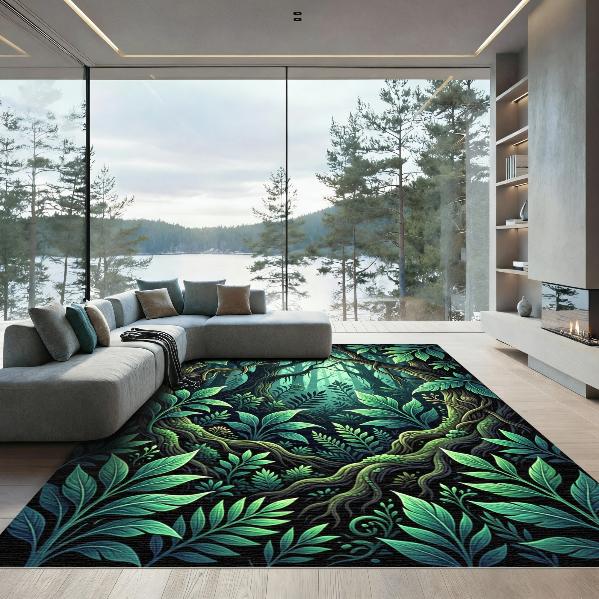 Lush Green Tropical Foliage Jungle Rug