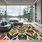 Folk Botanical Tulip Cream Floral Rug