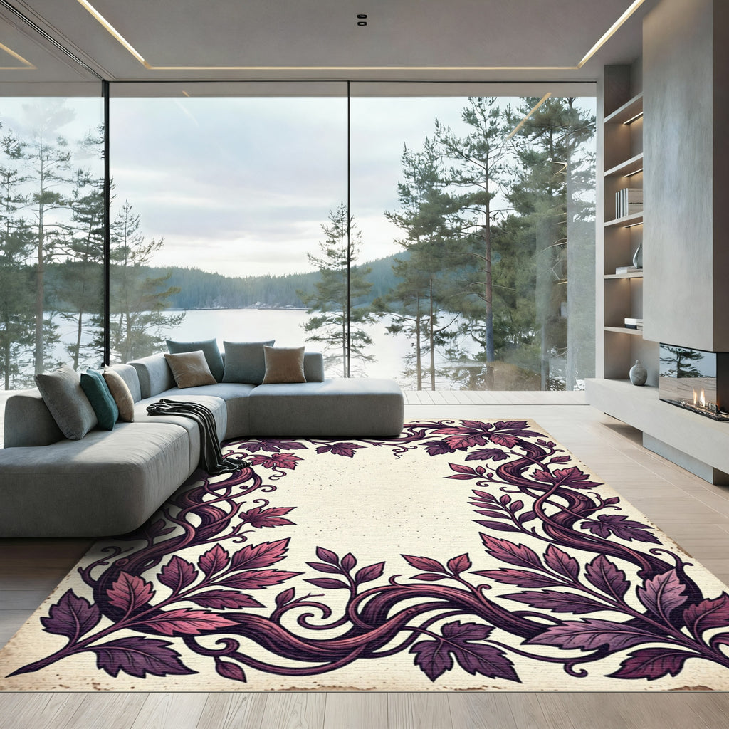 Crimson Grapevine Border Foliage Rug