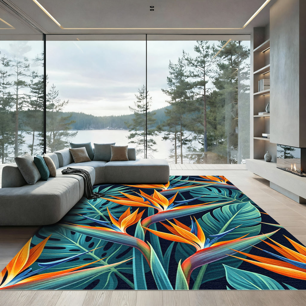 Vibrant Tropical Bird of Paradise Foliage Rug