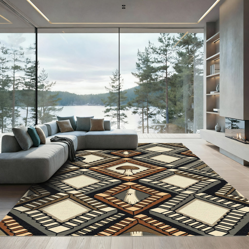 Brown Mushroom Staircase Optical Illusion Rug