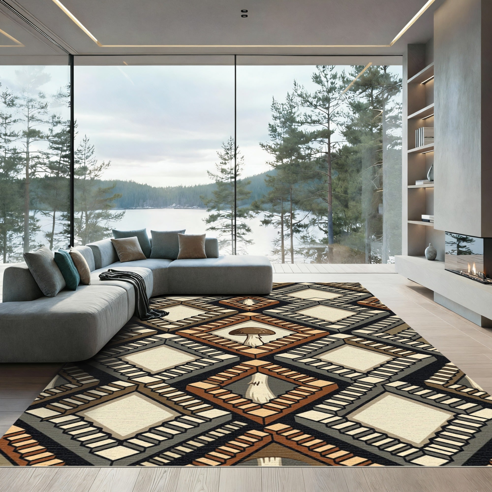 Brown Mushroom Staircase Optical Illusion Rug