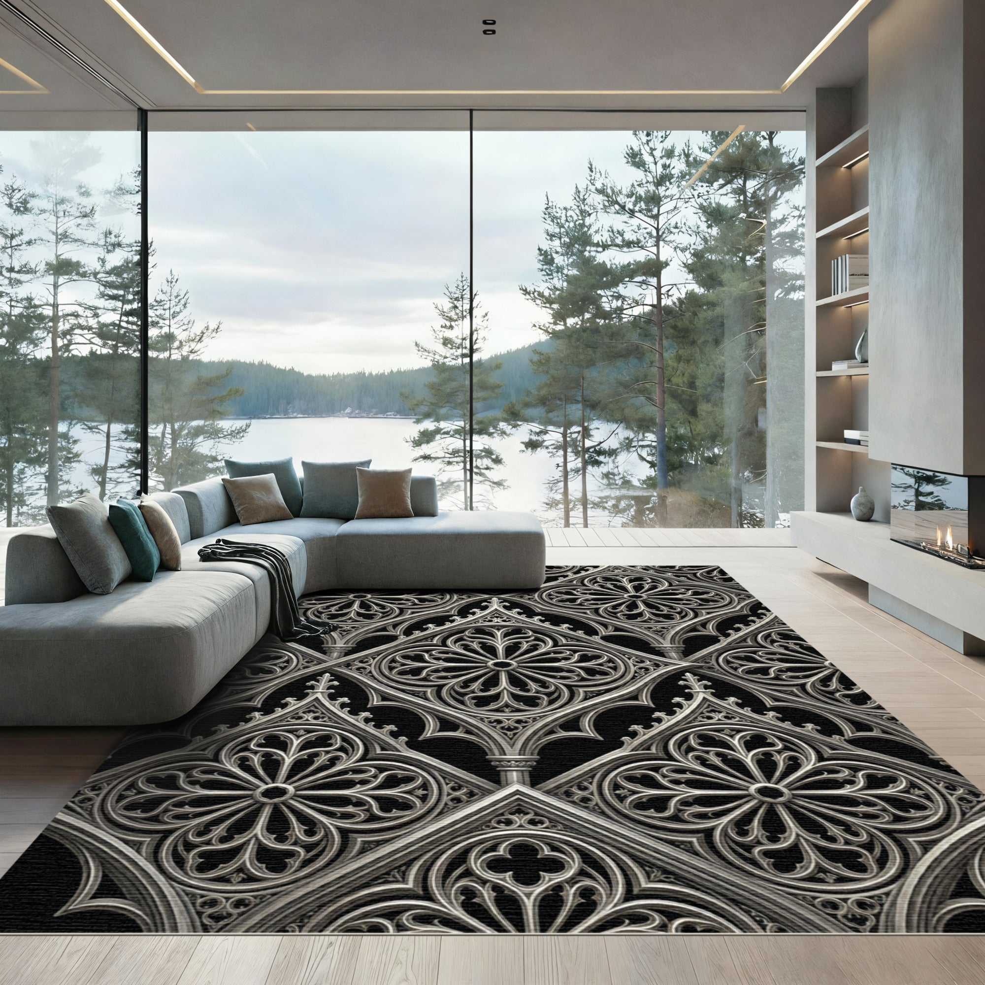 Gothic Silver Quatrefoil Lattice Ornament Rug