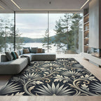 Sophisticated Charcoal Gray Ornate Fan Scroll Rug