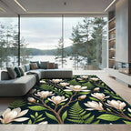 Dark Navy White Magnolia Branch Rug