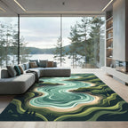 Serene Emerald Winding River Landscape Rug