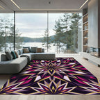 Geometric Violet Gold Starburst Mandala Rug