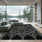 Gothic Monochrome Architectural Rose Circular Rug