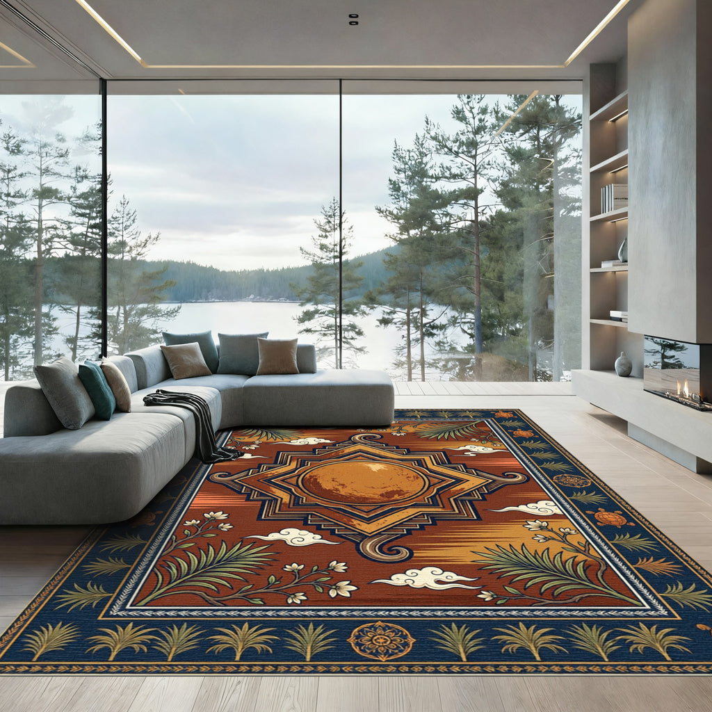 Celestial Terracotta Lunar Sun Earthy Meditation Rug