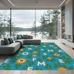 Teal Orange Floral Alphabet Collage Rug
