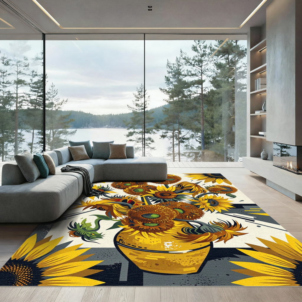 Vibrant Golden Sunflower Art Rug
