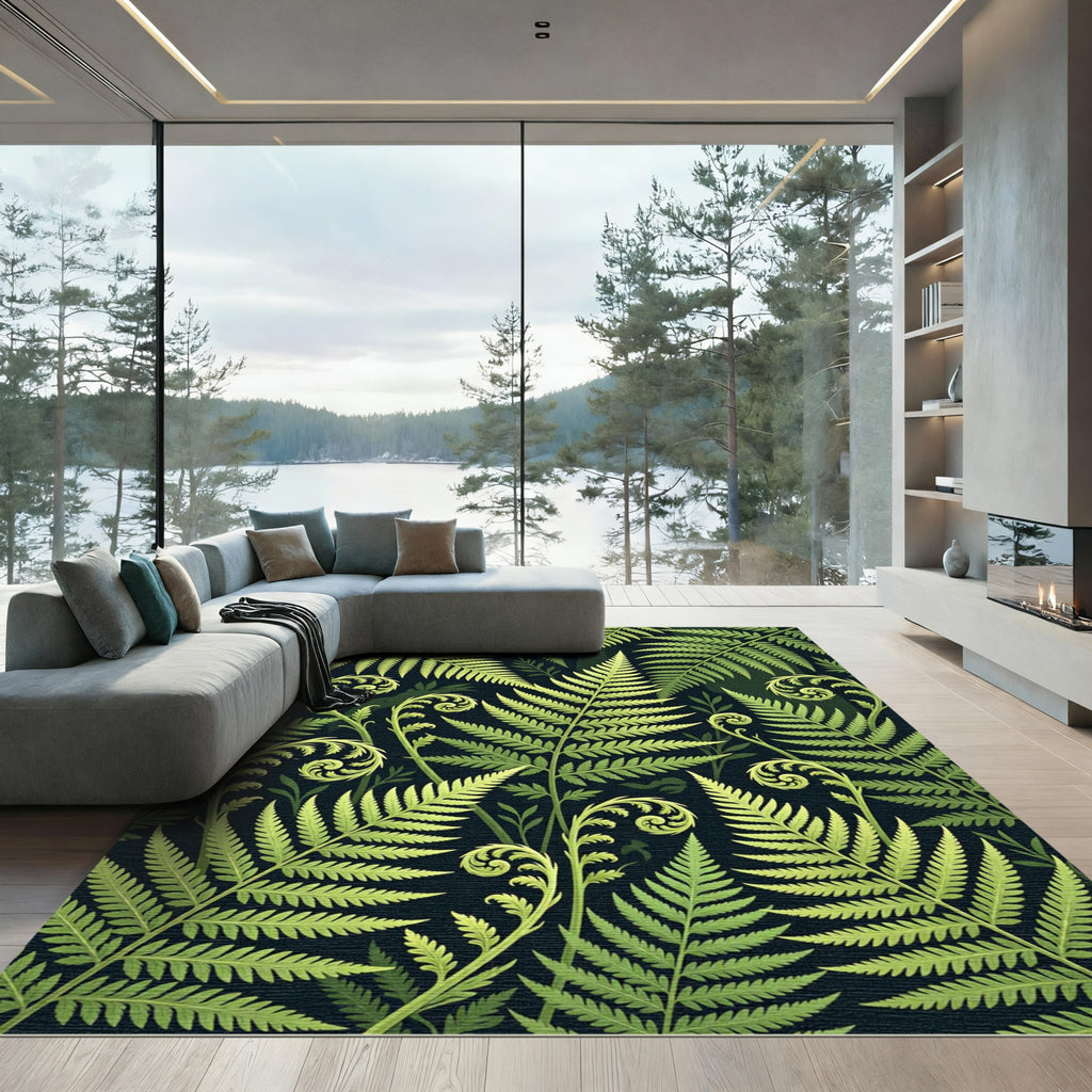 Lush Emerald Tropical Fern Leaf Rug
