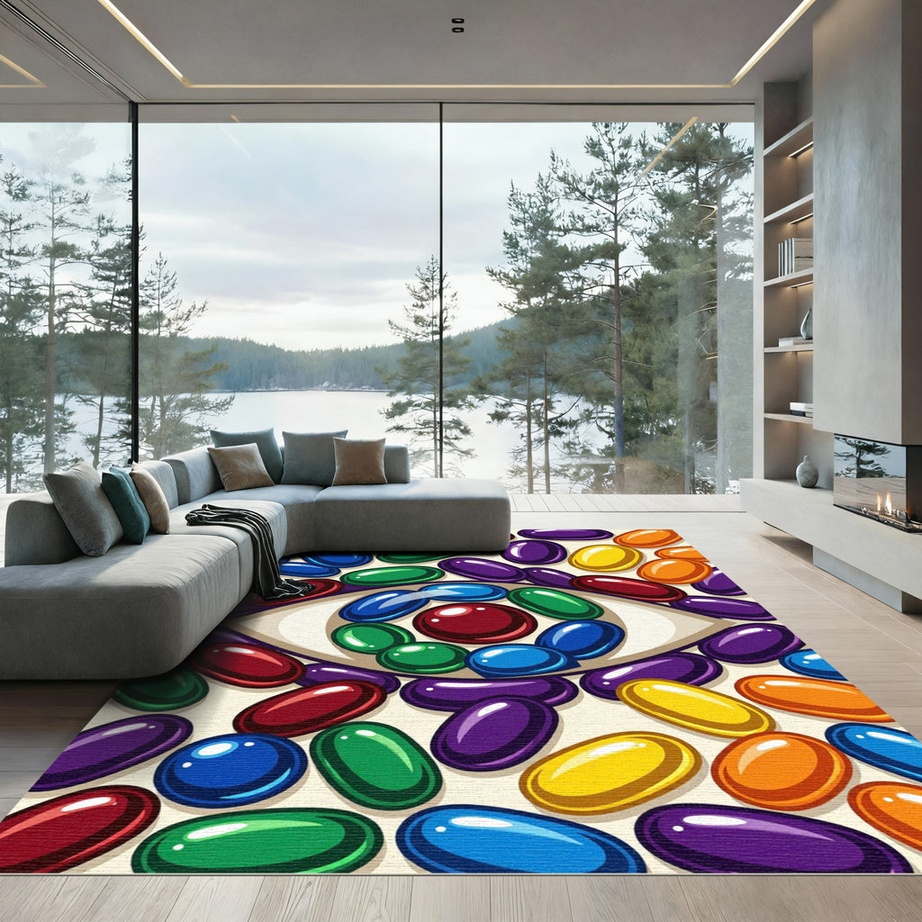 Vibrant Multicolored Jelly Bean Eye Art Rug
