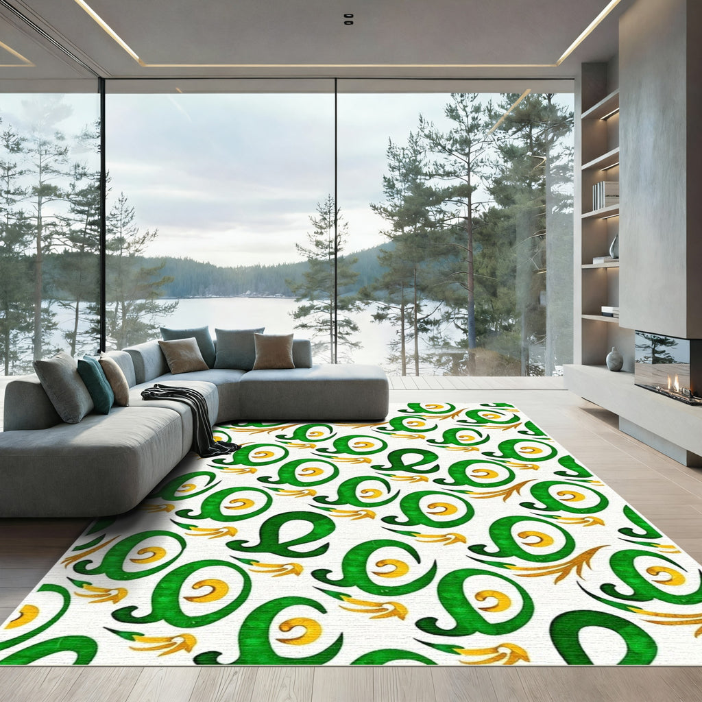 Emerald Gold Flourish Swirl Rug