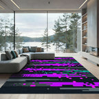 Cyber Neon Purple Pixel Glitch Art Rug