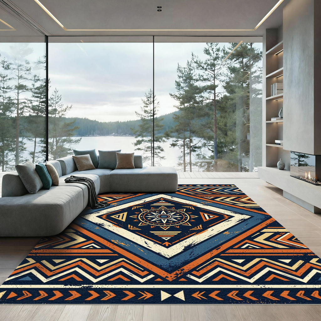 Navajo Diamond Blue Orange Chevron Rug