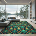 Elegant Emerald Peacock Feather Medallion Rug