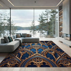Gothic Royal Blue Gold Filigree Arch Rug