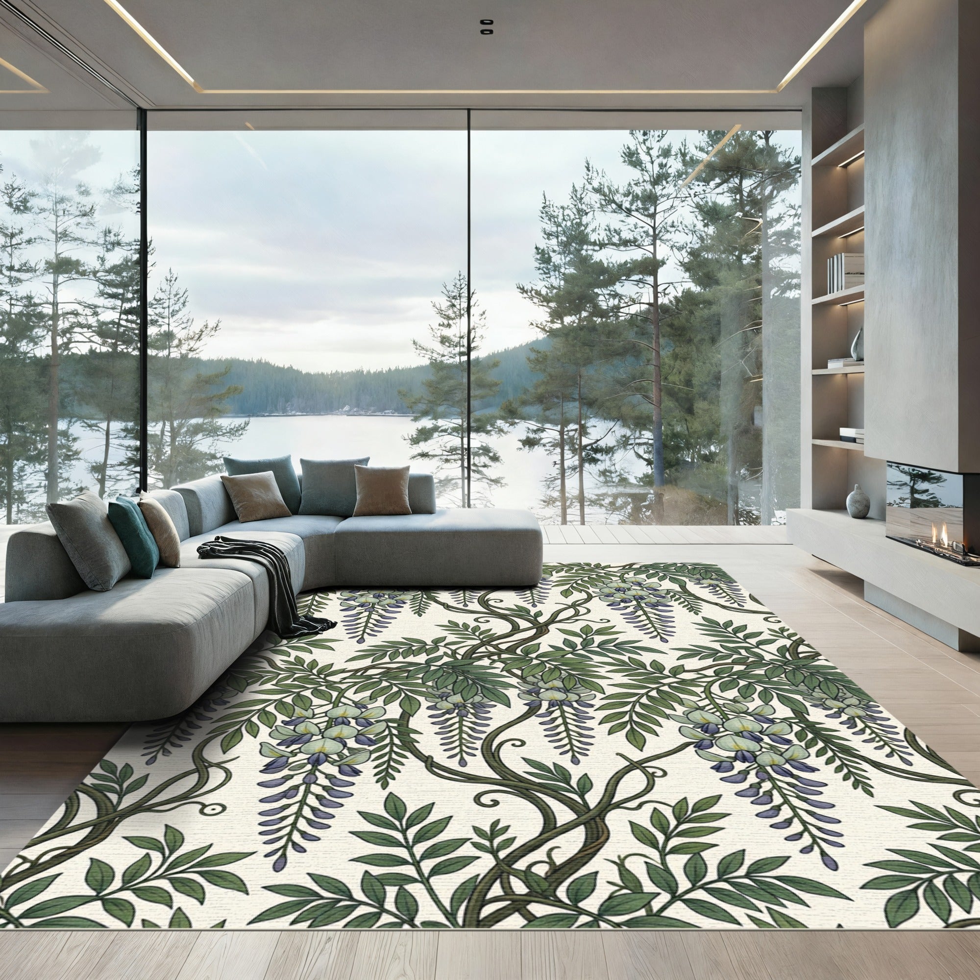 Elegant Wisteria Vine Botanical Cream Rug