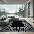 Metallic Silver Maze Border Rug