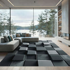 Modern Charcoal Three Dimensional Geometric Block Rug