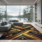 Bold Gold Geometric Tribal Stripes Rug