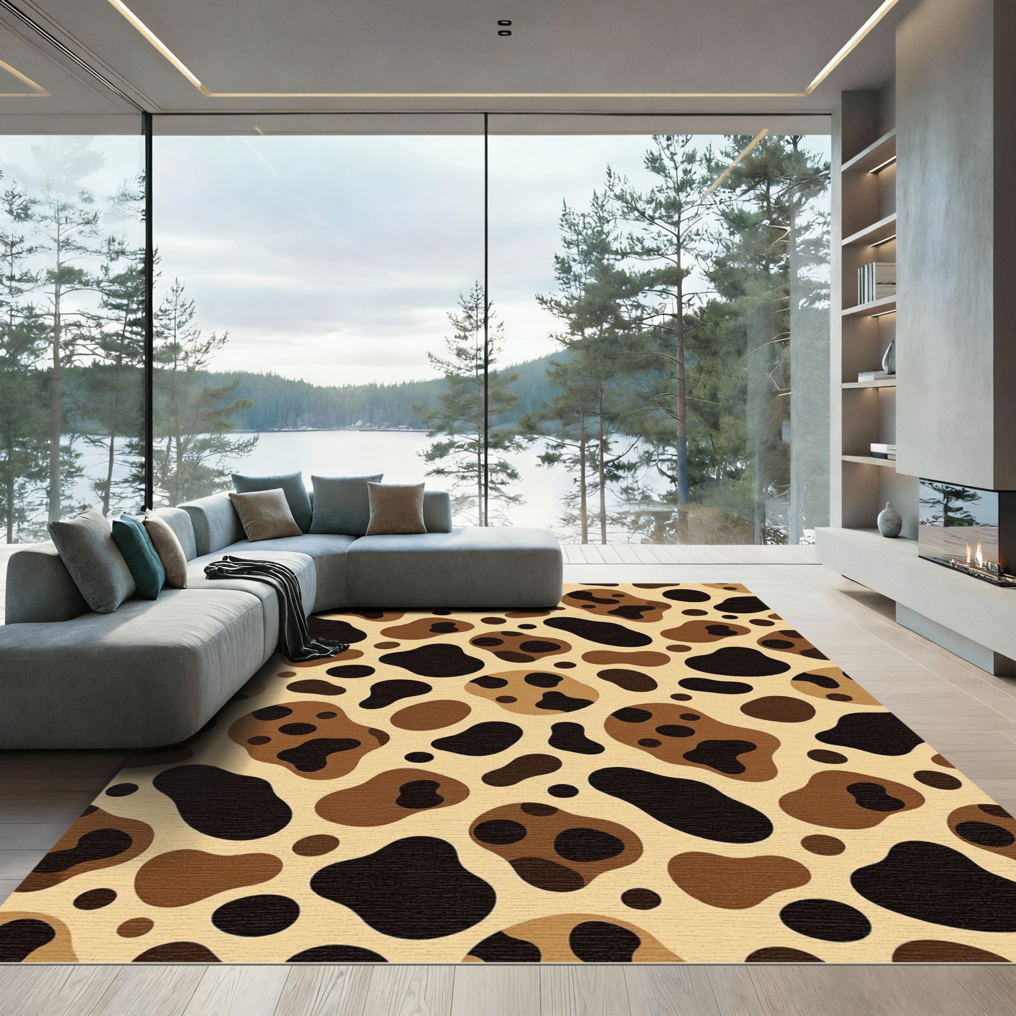 Brown Black Spotted Organic Shapes Rug