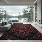 Gothic Crimson Scroll Medallion Art Rug