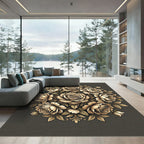 Elegant Beige Rose Floral Medallion Rug