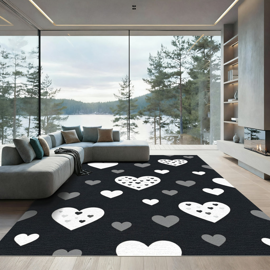 Modern Monochrome Heart Scattered Rug