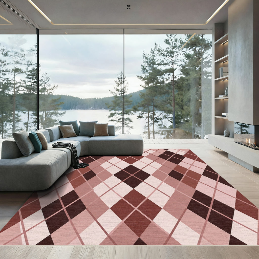 Classic Brown Argyle Geometric Diamond Rug