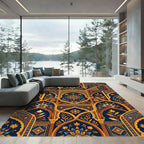 Rich Navy Golden Arch Floral Rug