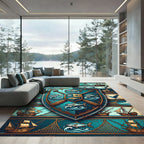 Nautical Teal Shield Sailing Emblem Rug