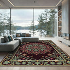 Elegant Oxblood Floral Medallion Foliage Rug