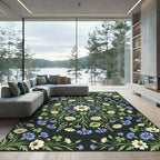 Dark Botanical Wildflower Meadow Medallion Rug