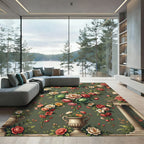 Vintage Floral Bouquet Olive Green Rug