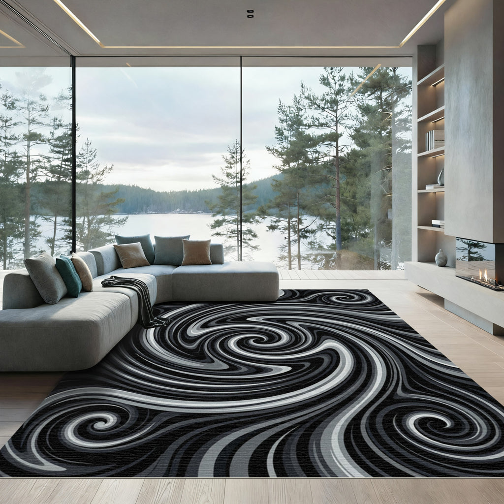 Abstract Gray Swirl Vortex Rug