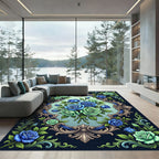 Elegant Blue and Green Rose Filigree Rug