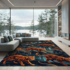 Feline City Night Orange Black Cats Rug